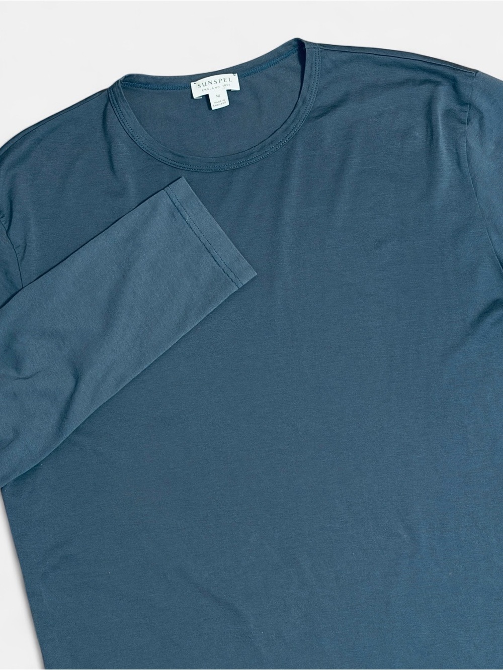 Sunspel Mens Medium Long Sleeve Crewneck T-Shirt in Slate Blue